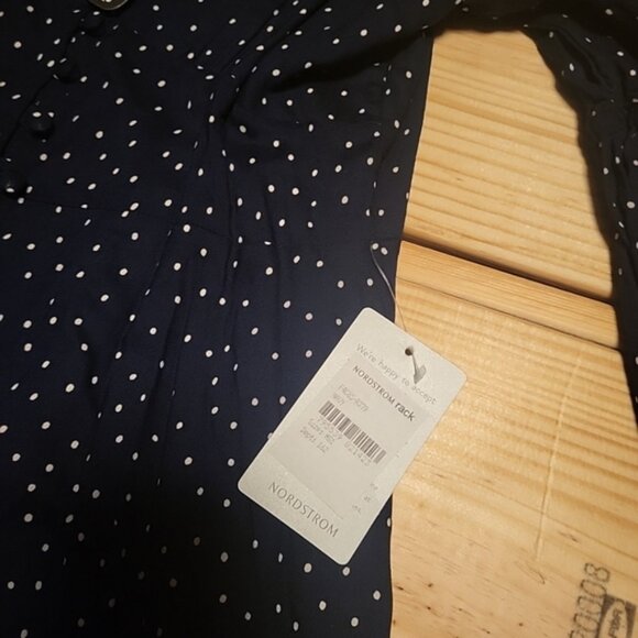 Angie Navy Blue Polka Dot Dress Long Sleeve Mid Length NWT Summer Spring Casual - Picture 4 of 9